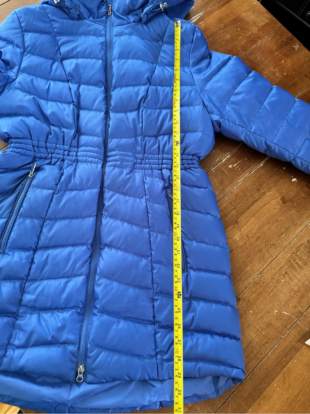 Women’s Lands' End Royal Cobalt Blue Hooded Mid-Length Puffer Coat Jacket, Large - Picture 8 of 12